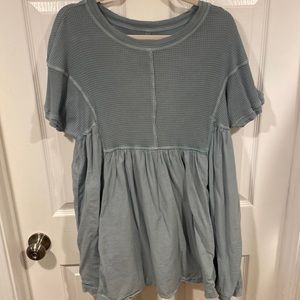 Sea foam green UO waffle knit/cotton shirtdress. Large. Pockets. Worn once.